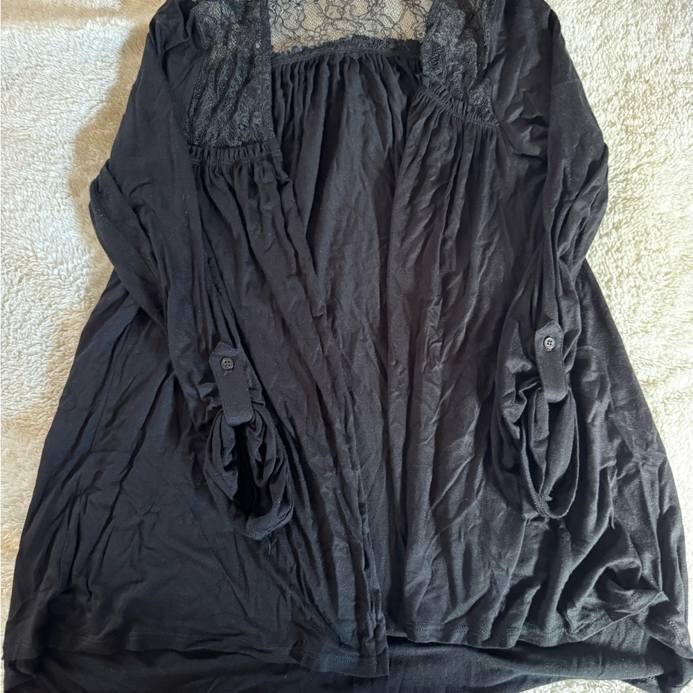 Ella Moss Black Lace-Overlay Cardigan